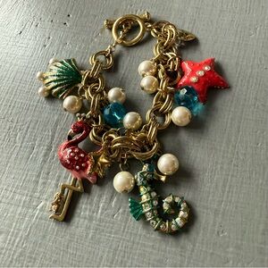 Betsey Johnson Sea Life Flamingo Starfish Seahorse Charm Bracelet